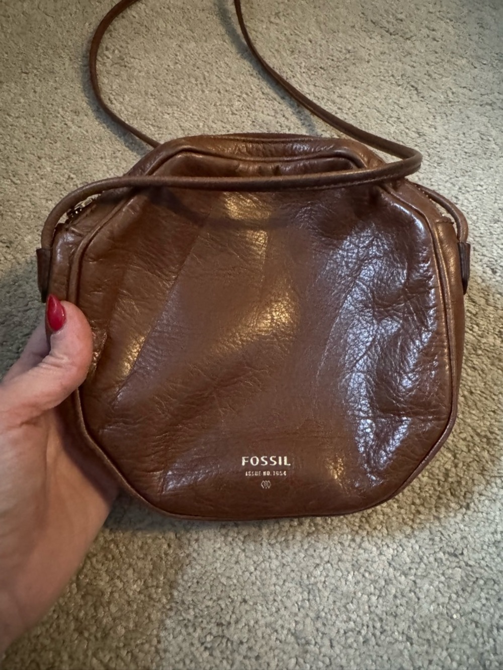 Fossil Chestnut Brown Leather Mini Crossbody